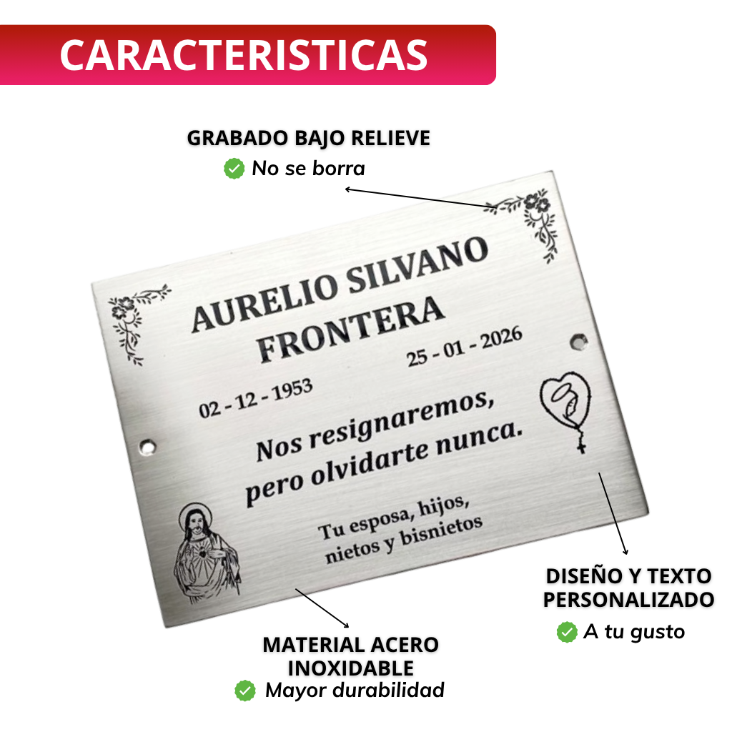 Placa cementerio 15x25 Cm Acero Inoxidable