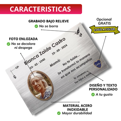 Placa recordatoria Cementerio con Foto